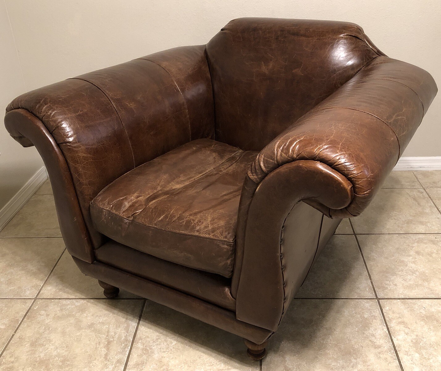 RESTORATION HARDWARE RH LUXE Leather & Down Chair Seat Regency Luxury Furniture