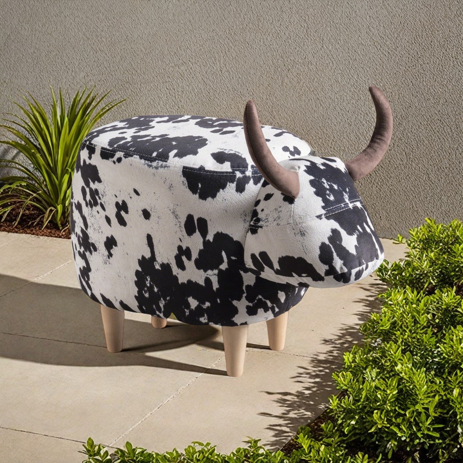 Modern Cow-Shaped Animal Ottoman/Footstool, Accent Stool Home Decor for Bedroom