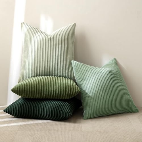 Boho Farmhouse Sage Green Throw Pillow 18″ x 18″ (Pack of 4) Forest Green