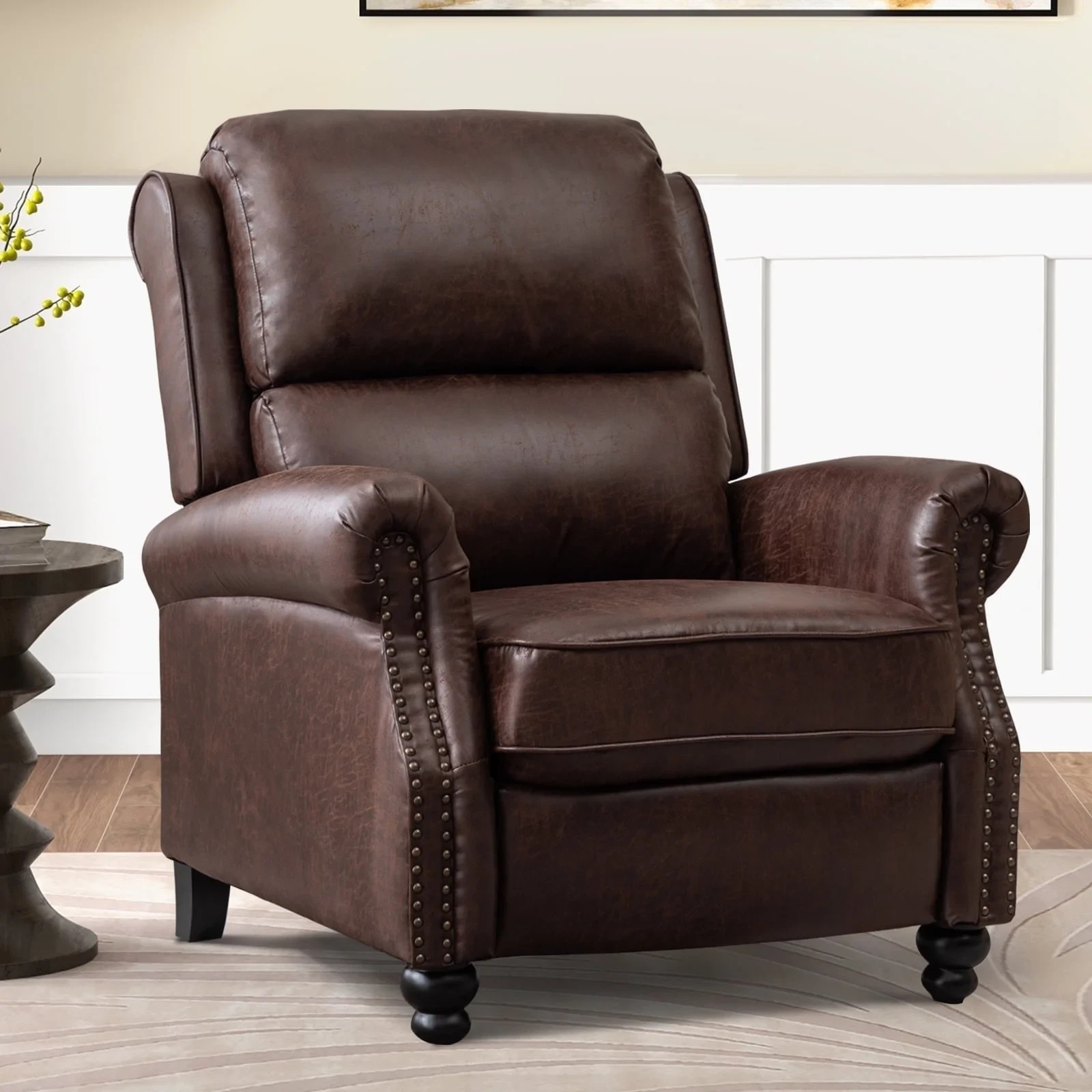 EBELLO Pushback Recliner Chair Faux Leather Armchair with Rivet Decoration