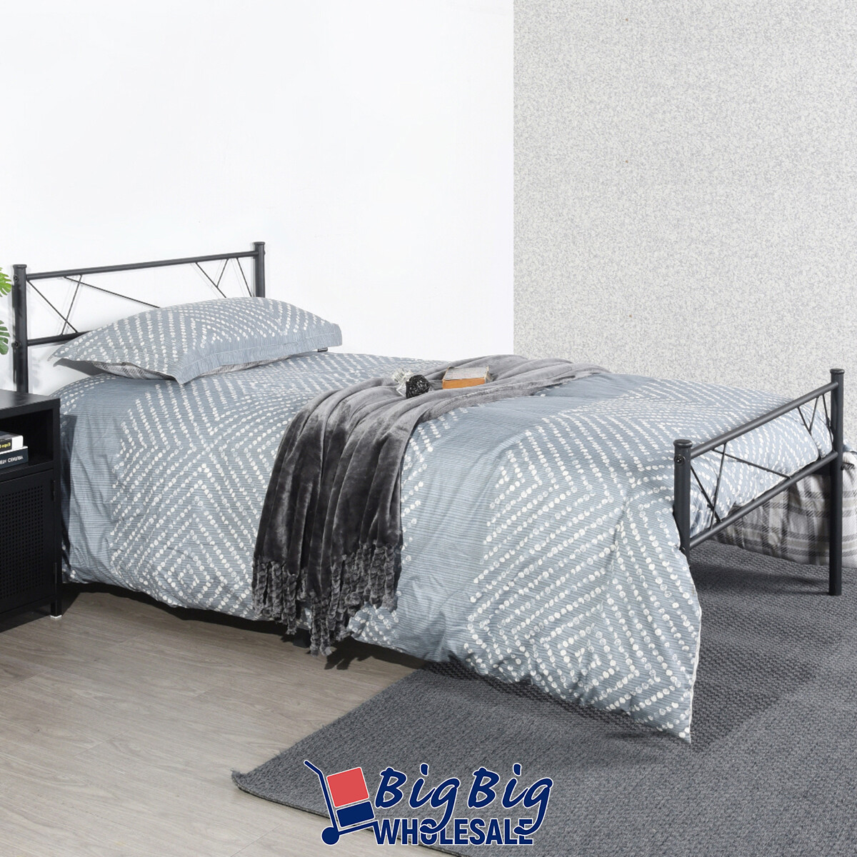 Twin Size Metal Bed Frame Steel with Headboard/Mattress Foundation Black