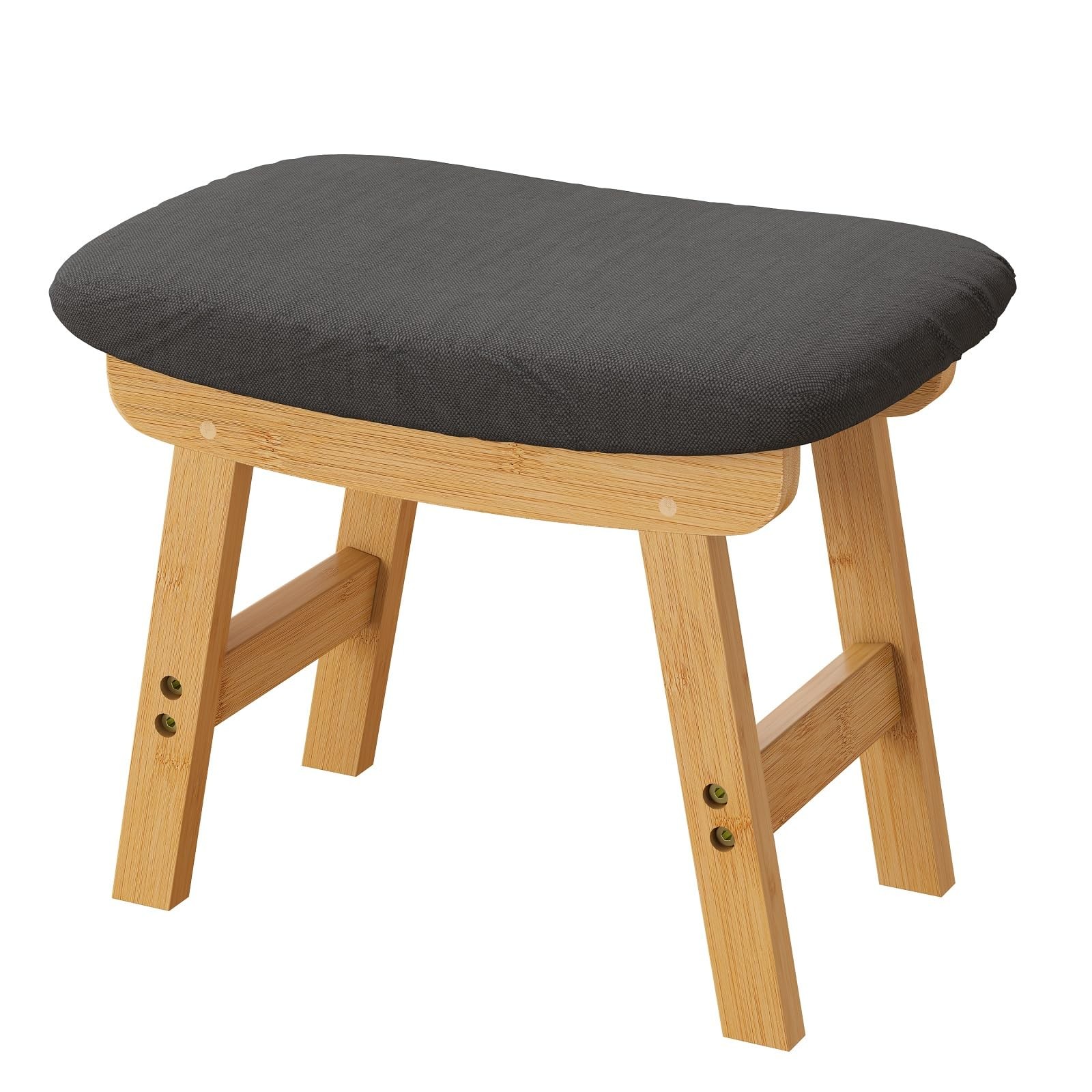 Gray Small Soft Footrest Ottoman with Wood Legs, Sofa Footrest Extra Seating for