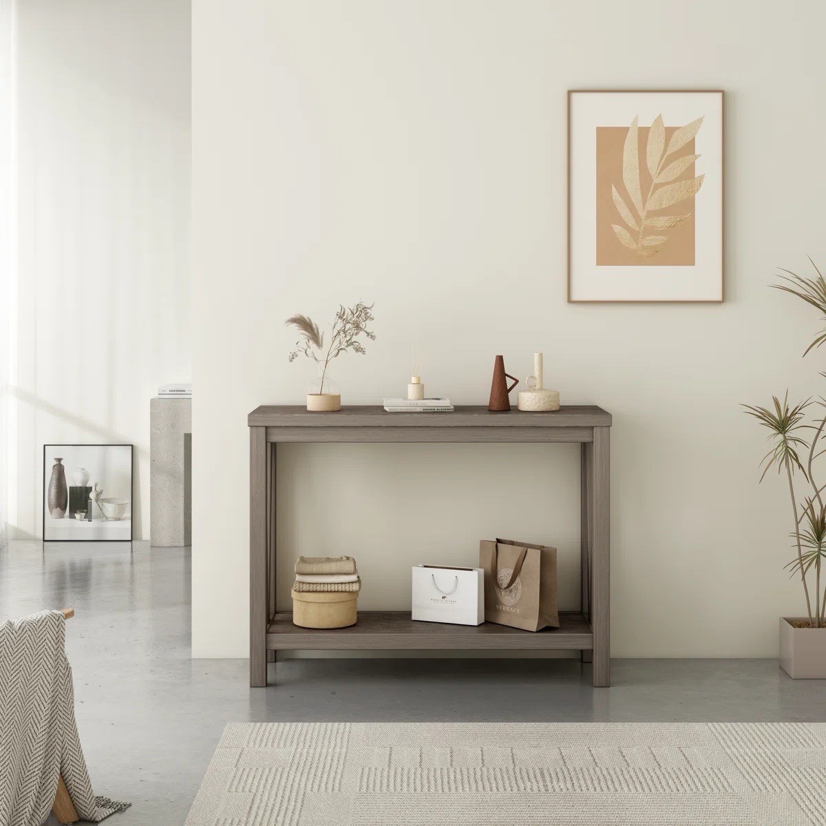 Gray Rectangular Wood Console Table, Contemporary, 39.37×13.78×29.53in