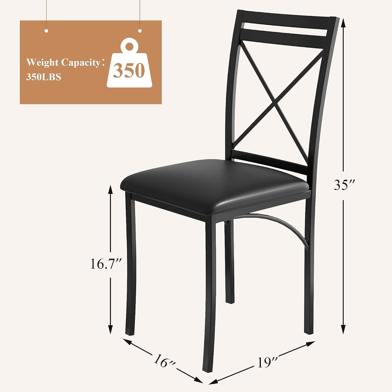 Metal Dining Chairs Set of 4, Steel Legs and PU Leather Cushion Seats for