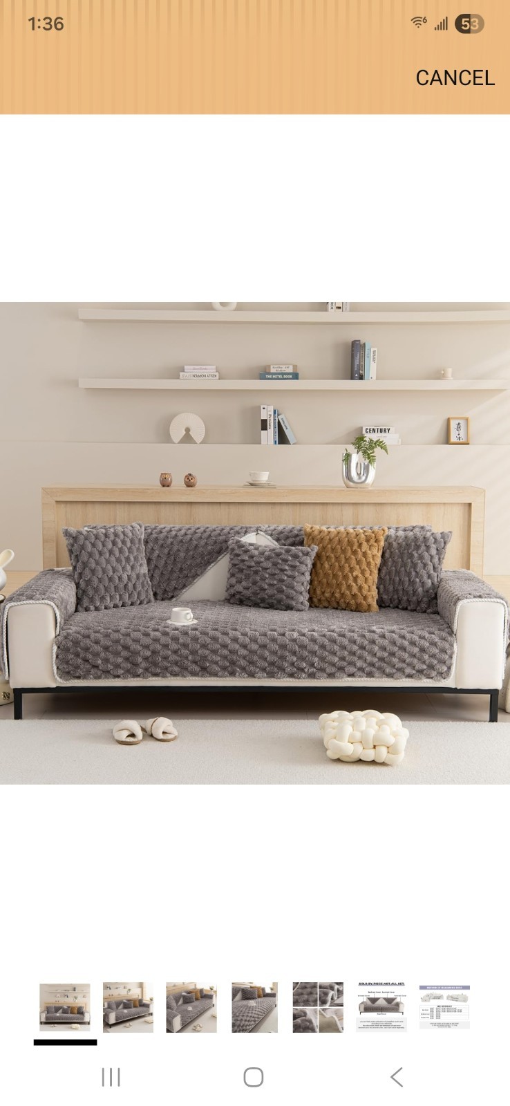 Gray Couch Cover with Chair and Cushion for Living Room, 32in Height, 84in Width
