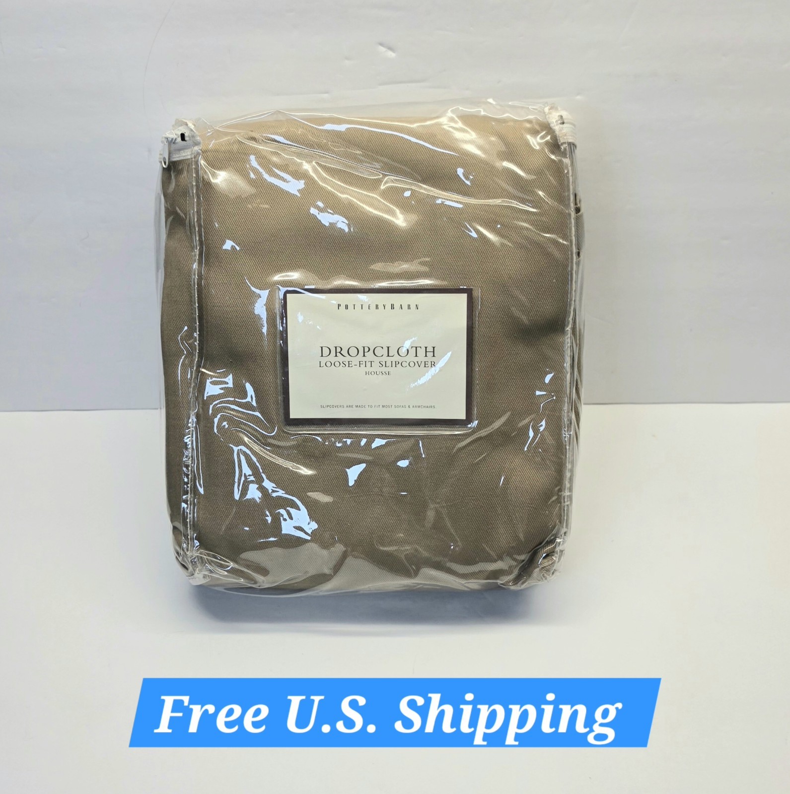 Pottery Barn Universal Dropcloth Loveseat Sofa Loose-Fit Slipcover – Khaki – NEW