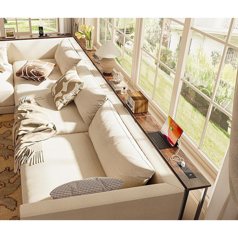 Extra Long Console Table W/ Power Outlets Narrow Sofa Table Living Room New