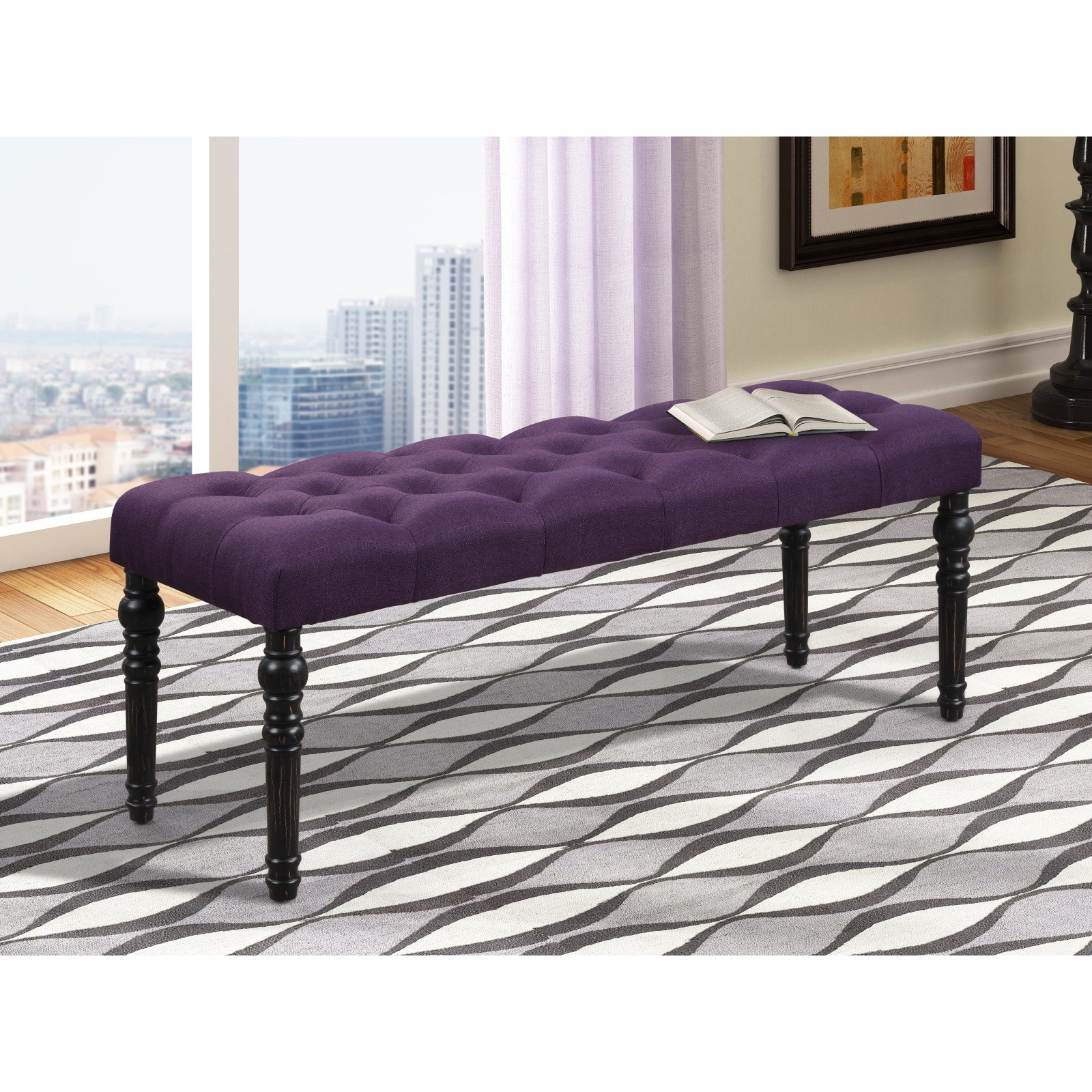 Fabric Tufted Dining Bench, Purple, 48″W x 16″D x 19.5″H
