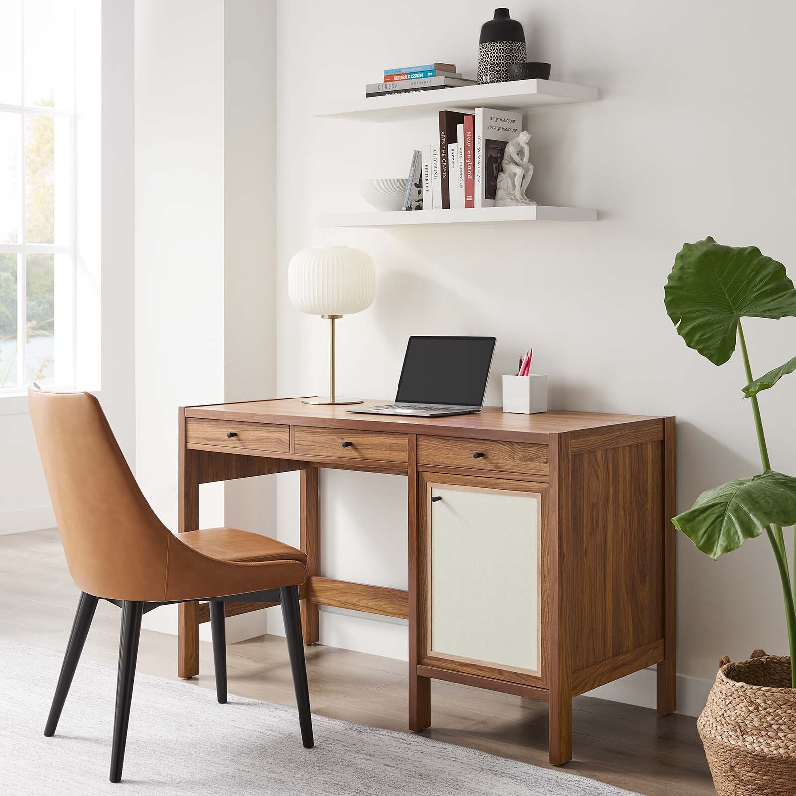 Modway Capri 49″ Wood Grain Office Desk in Walnut