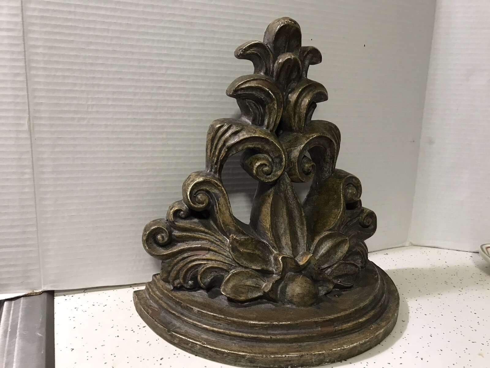 Large Ornate Half Moon WALL SHELF/ SCONCE, Black Composite 12”