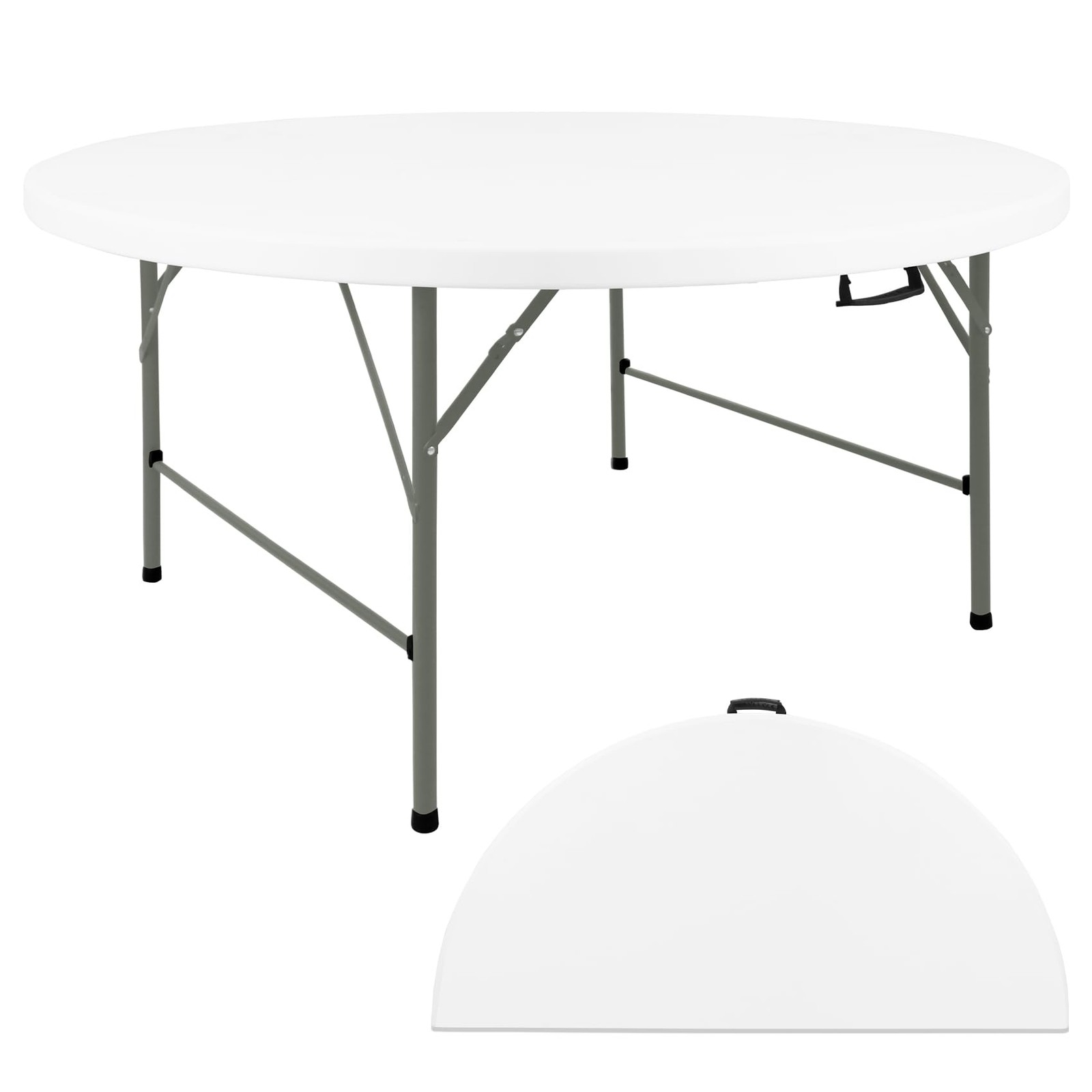 HAISIWLKJ 5FT Round Folding Table White Fold-in-Half with Carrying Handle Por…