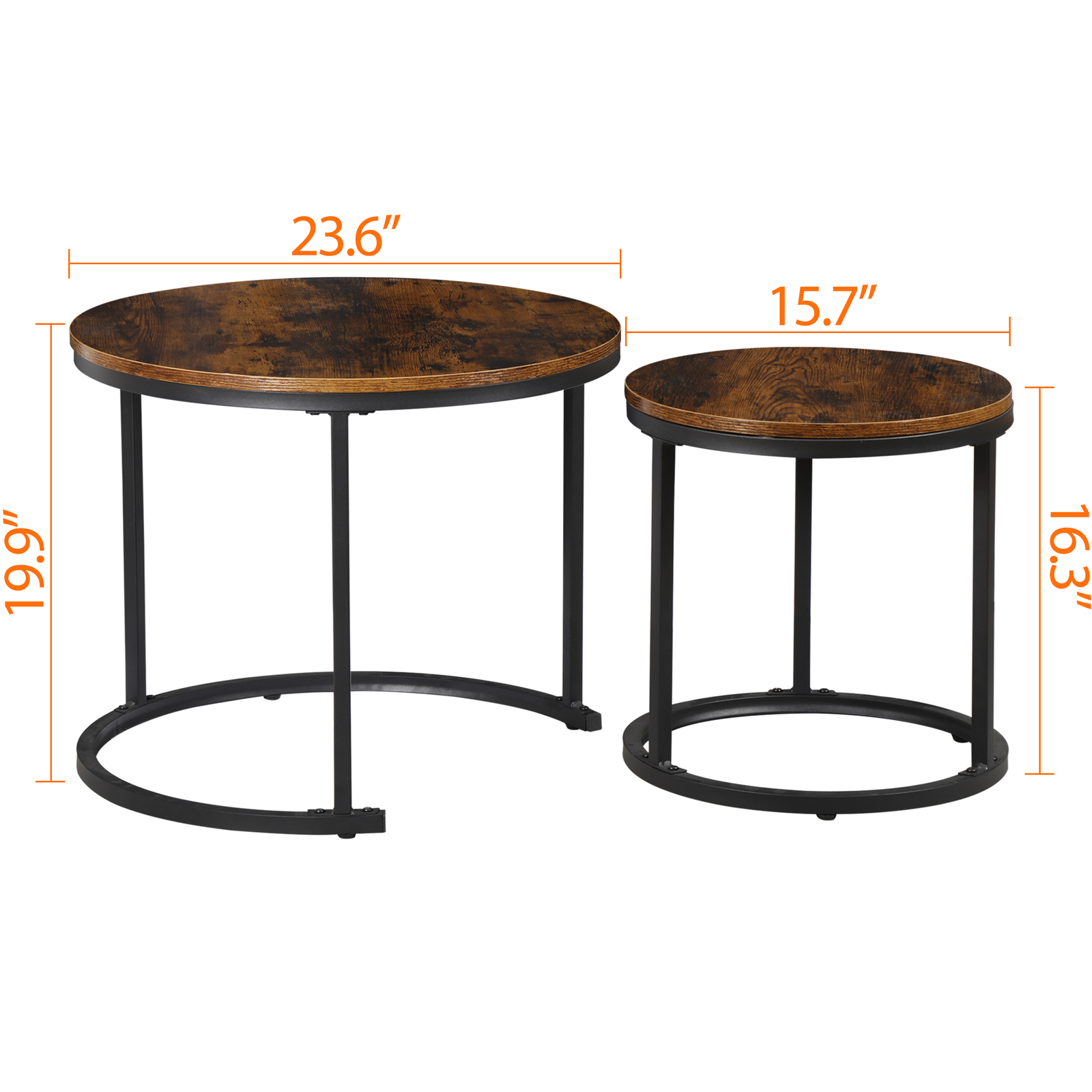 Set of 2 Nesting Coffee Table Round Side Table Industrial Style Home Office