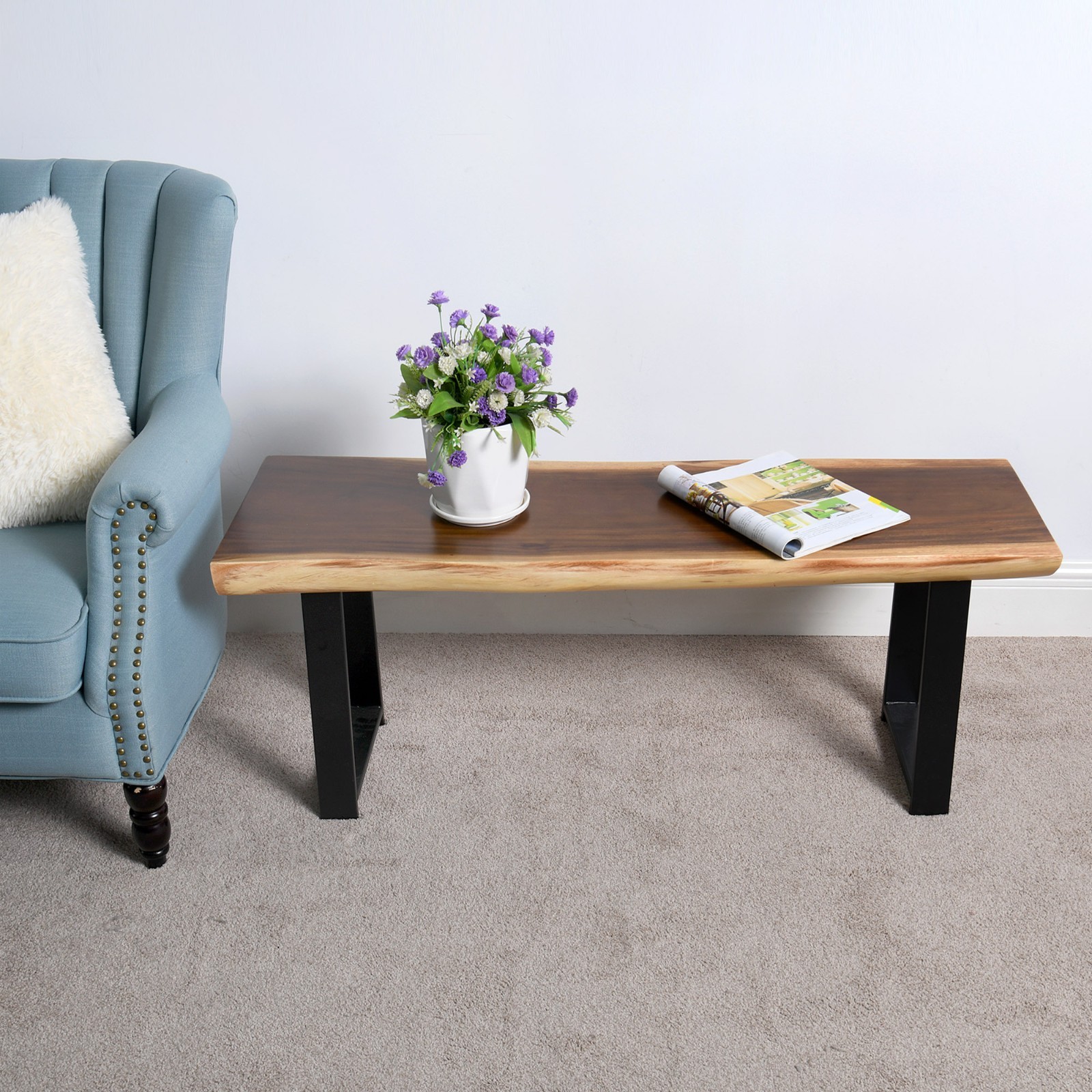 Rustic Suar Bench Table Natural Edge Solid Wood Seat Entryway Hallway Seating
