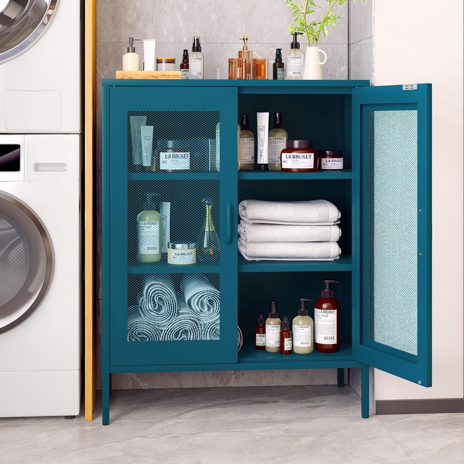 Elegro 40”H Metal Storage Cabinet with 2-Shelves ＆ 2-Mesh Doors for Home,Office