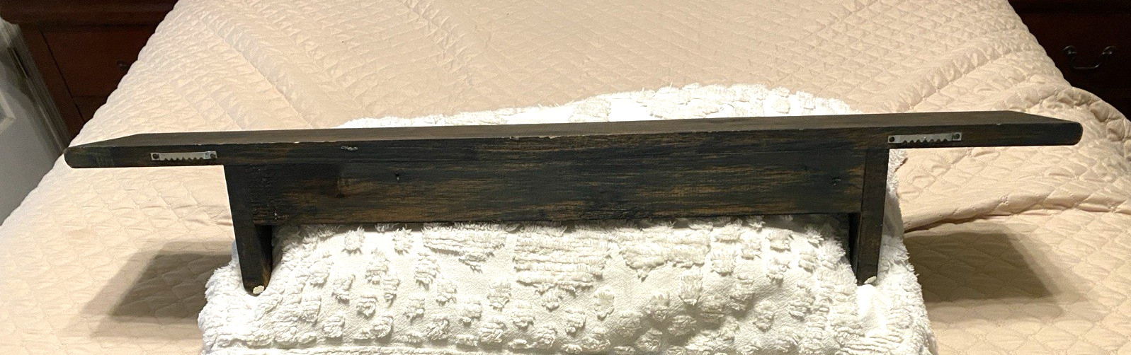 SIMPLE SOLID WOOD FARMHOUSE STYLE WALL SHELF – DARK STAINED FINISH – 36″ LONG