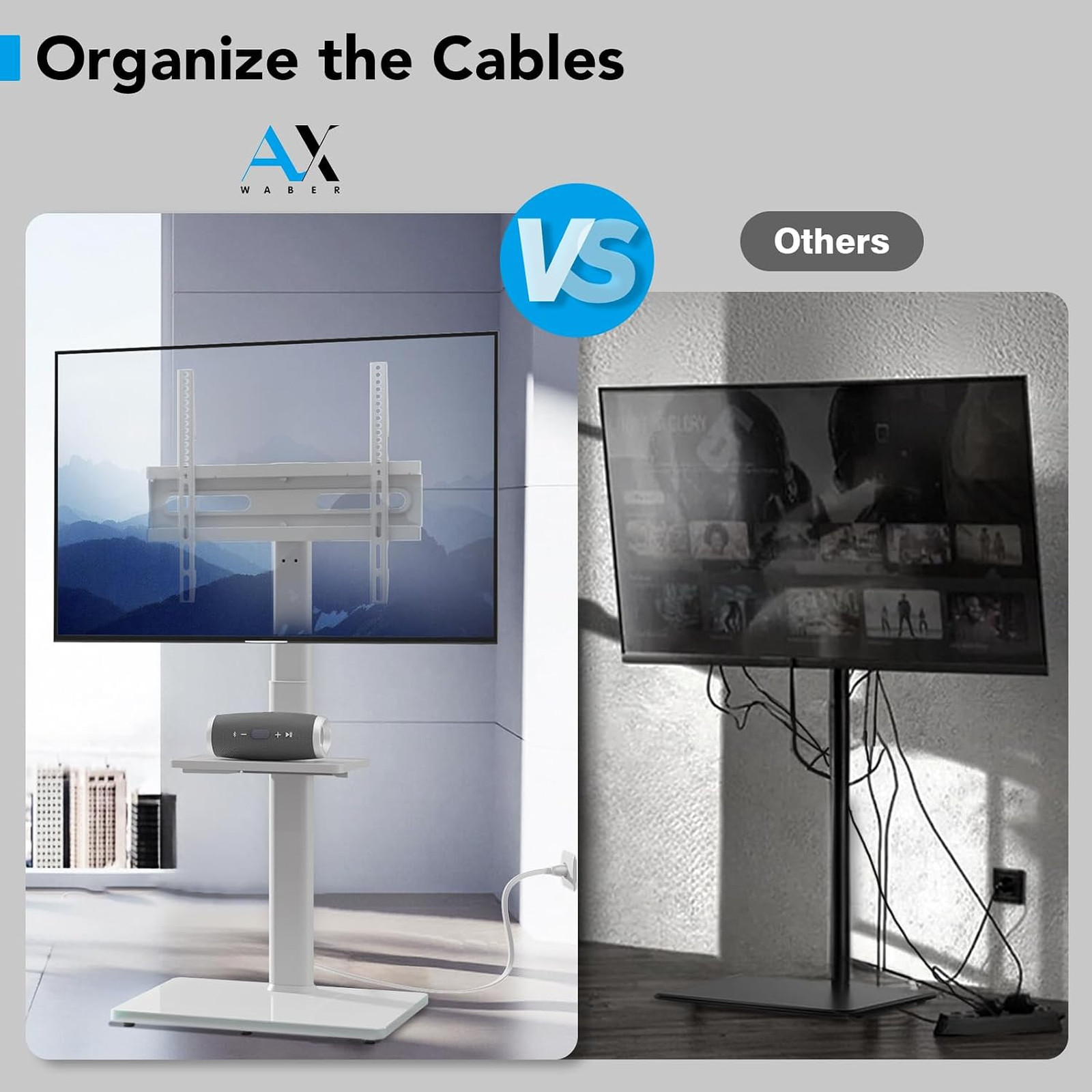 Floor TV Stand with Power Outlet Shelf for 27 65 Inch TVs Up to 88lbs Swivel