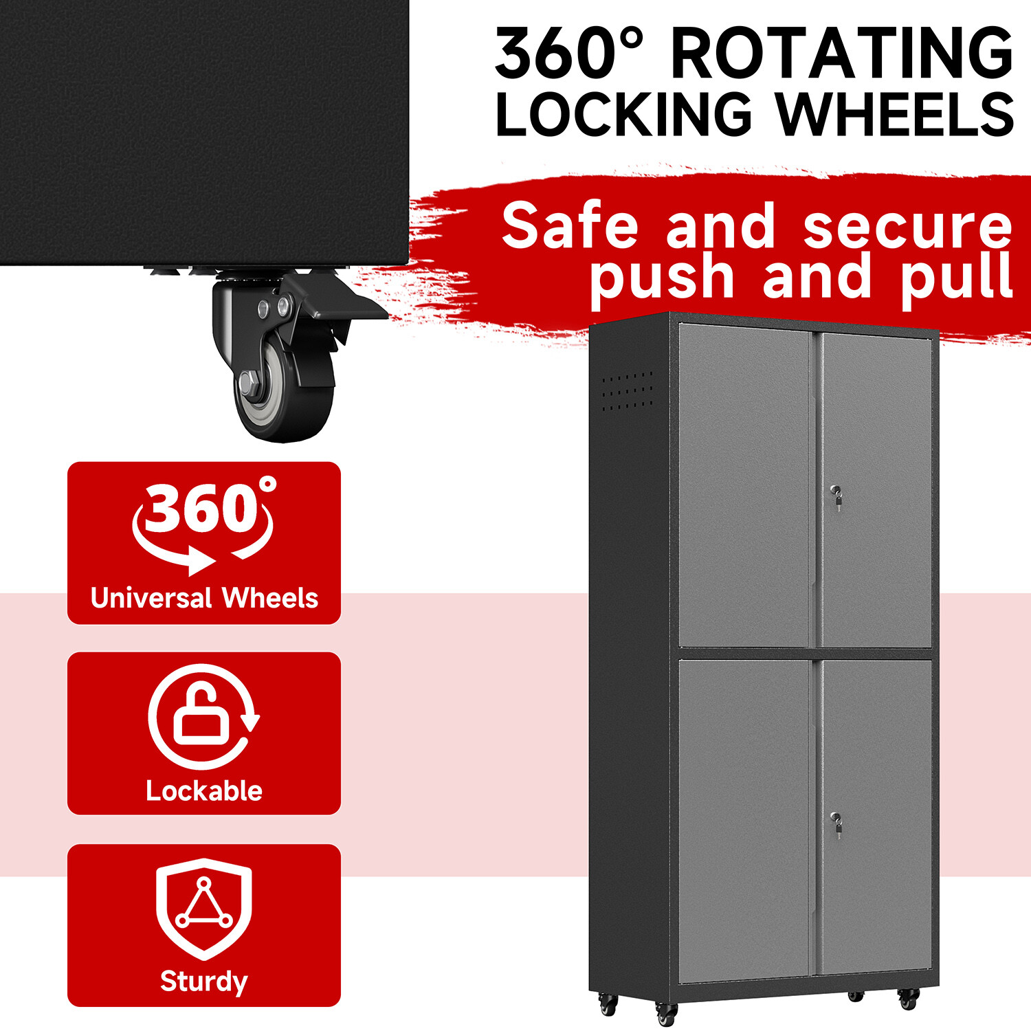 Rolling Tool Boxes Storage Cabinet On Wheels With 4 Doors Lockable Cabinet Wheel