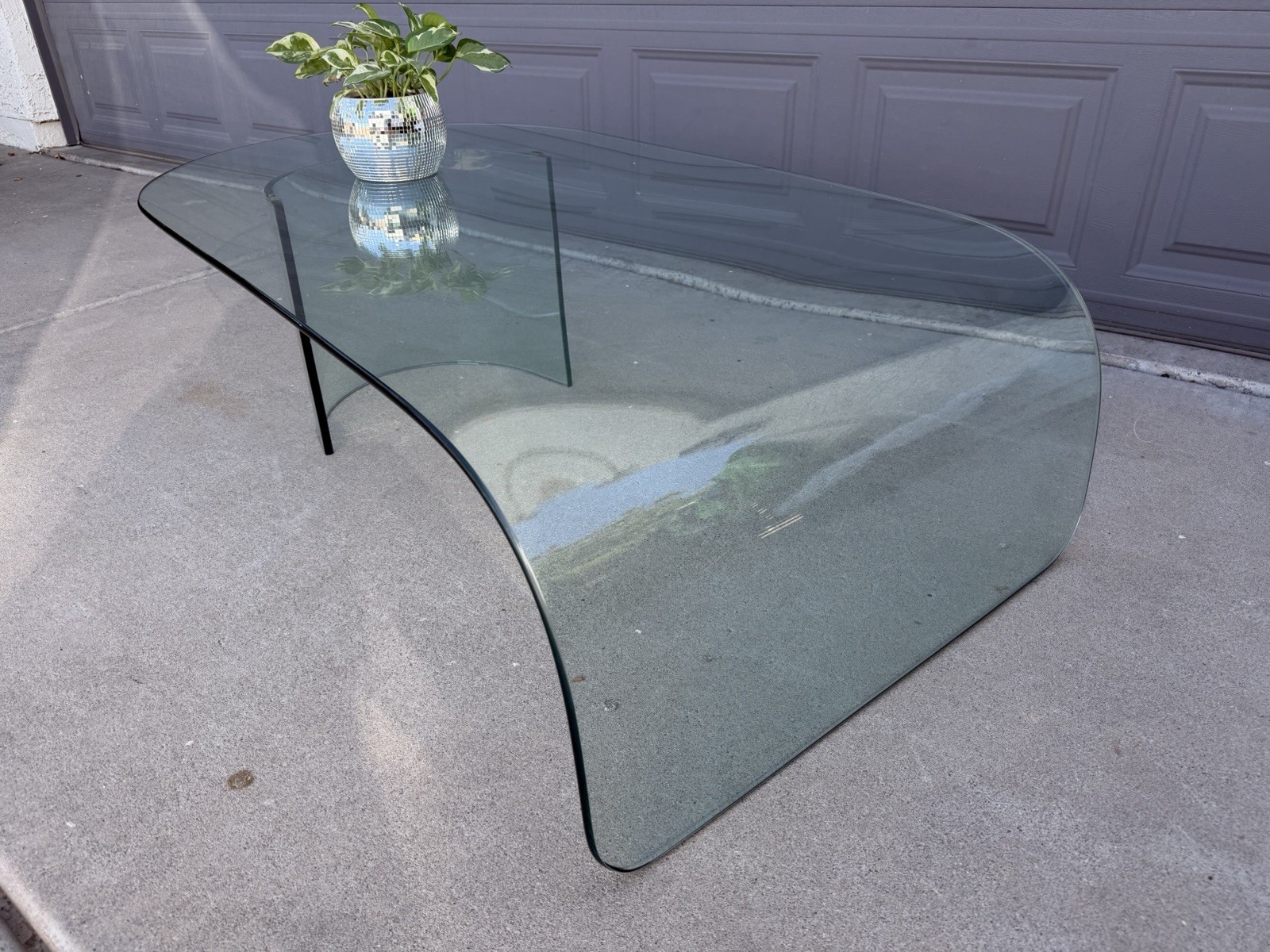Sculptural 1/2” Bent Glass Waterfall Coffee Table Postmodern Contemporary Design
