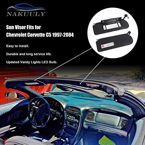 Sun Visor Pair with Updated LED Lighted Vanity Mirror Compatible with Corvette