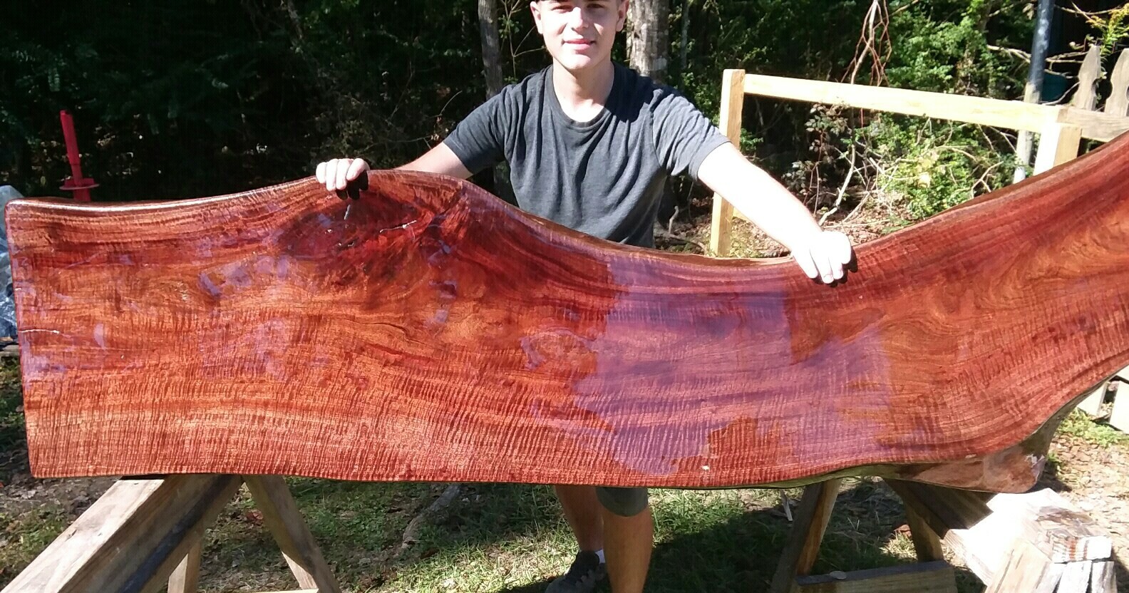 FINISHED Both Sides Fiddleback Red Robusta Eucalyptus Headboard Exotic Slab