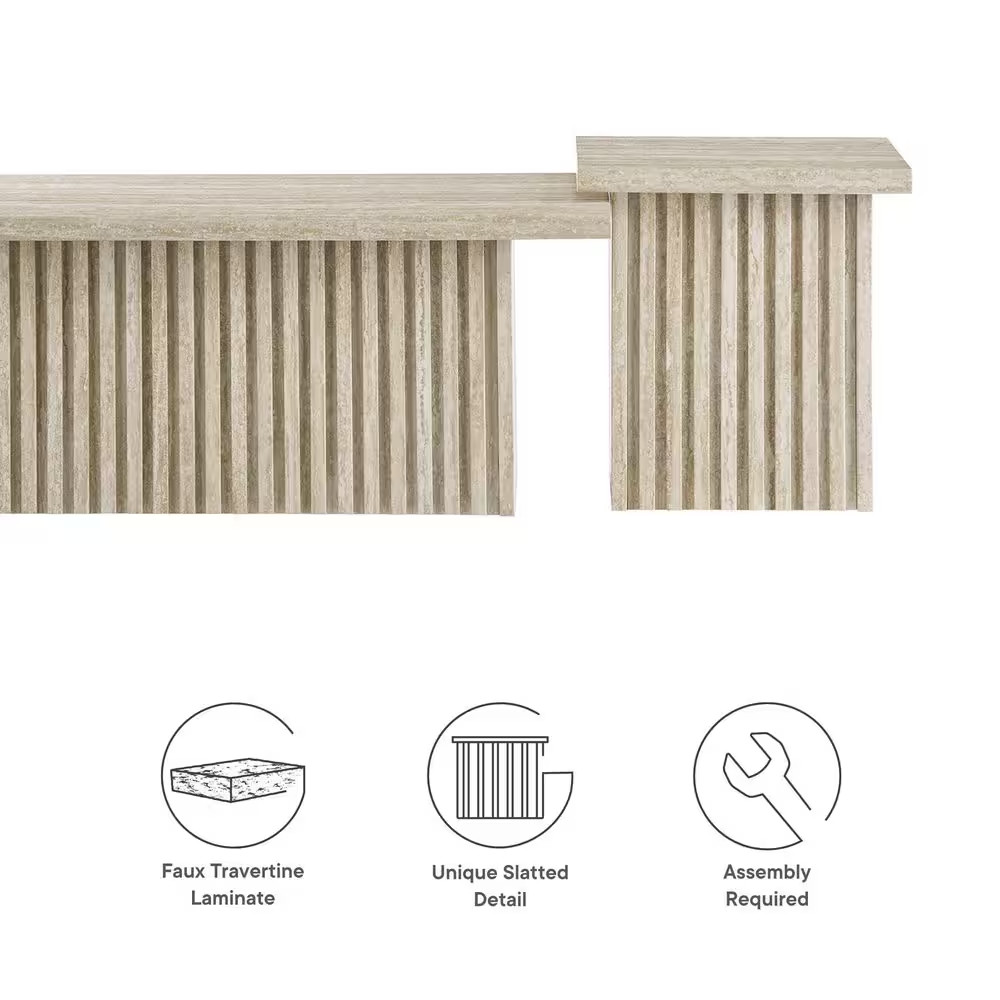 Render 19.7 In. Travertine Large Rectangle MDF Coffee Table with 2-Pieces