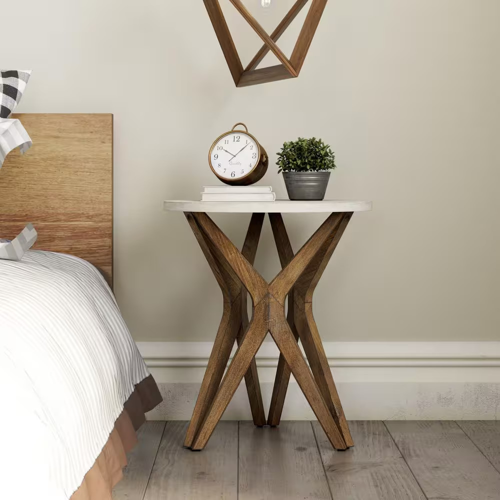 20 In. D X 20 In. W X 23.25 In. H Pedestal Farmhouse Crossed Legs White&Brown Wo