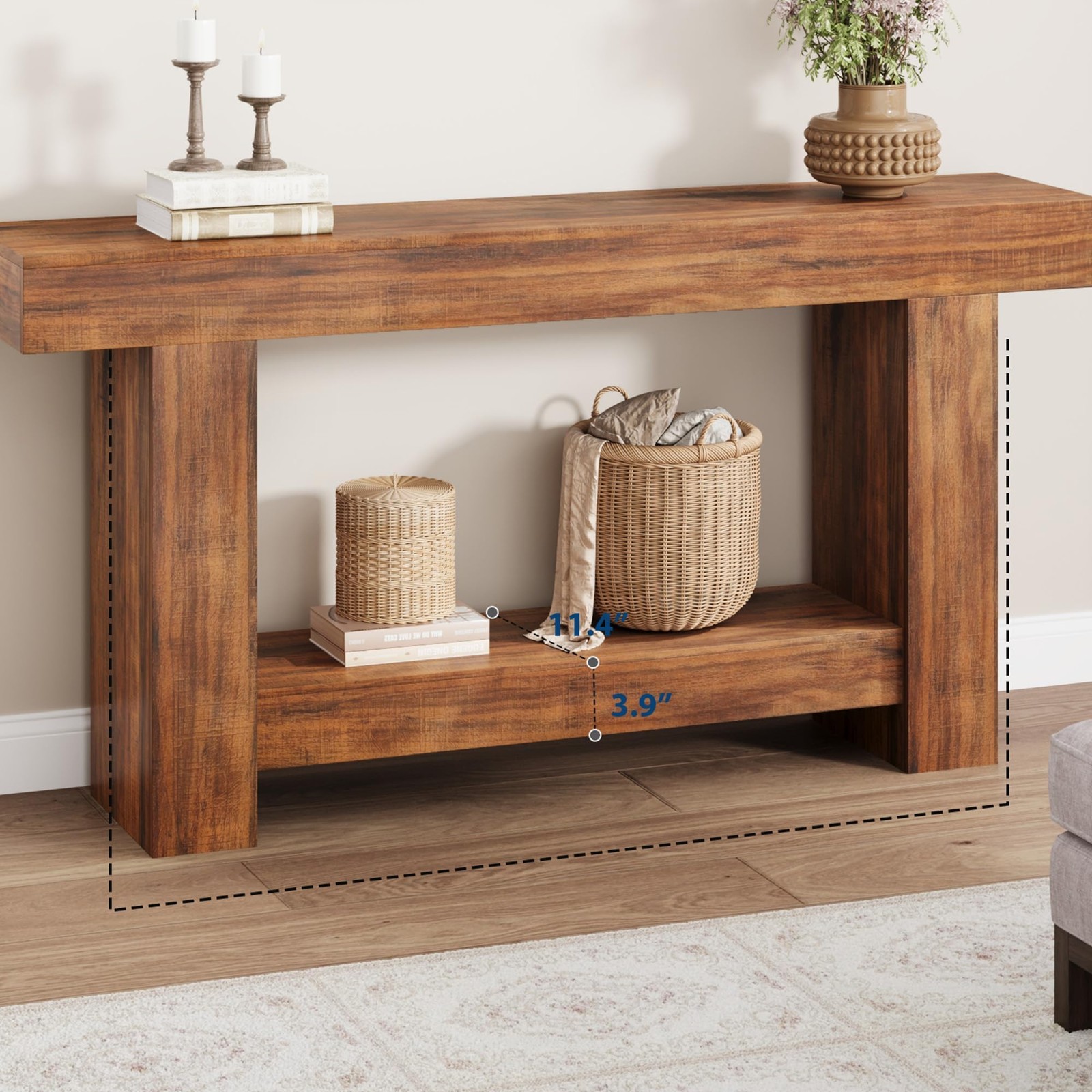 47.2in 63in Entryway Console Table Sofa Table Behind Couch, Wooden Accent Table