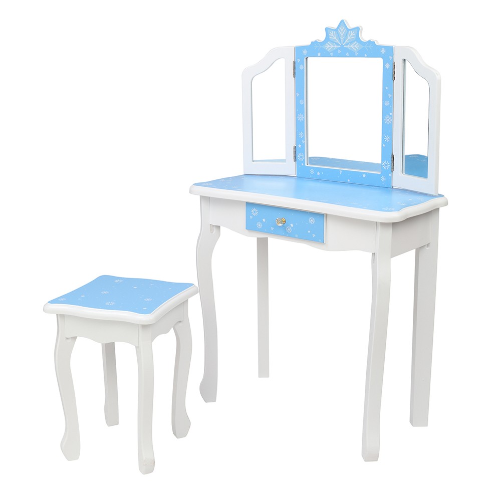 Children’s Wooden Dressing Table with Three-Sided Folding Mirror