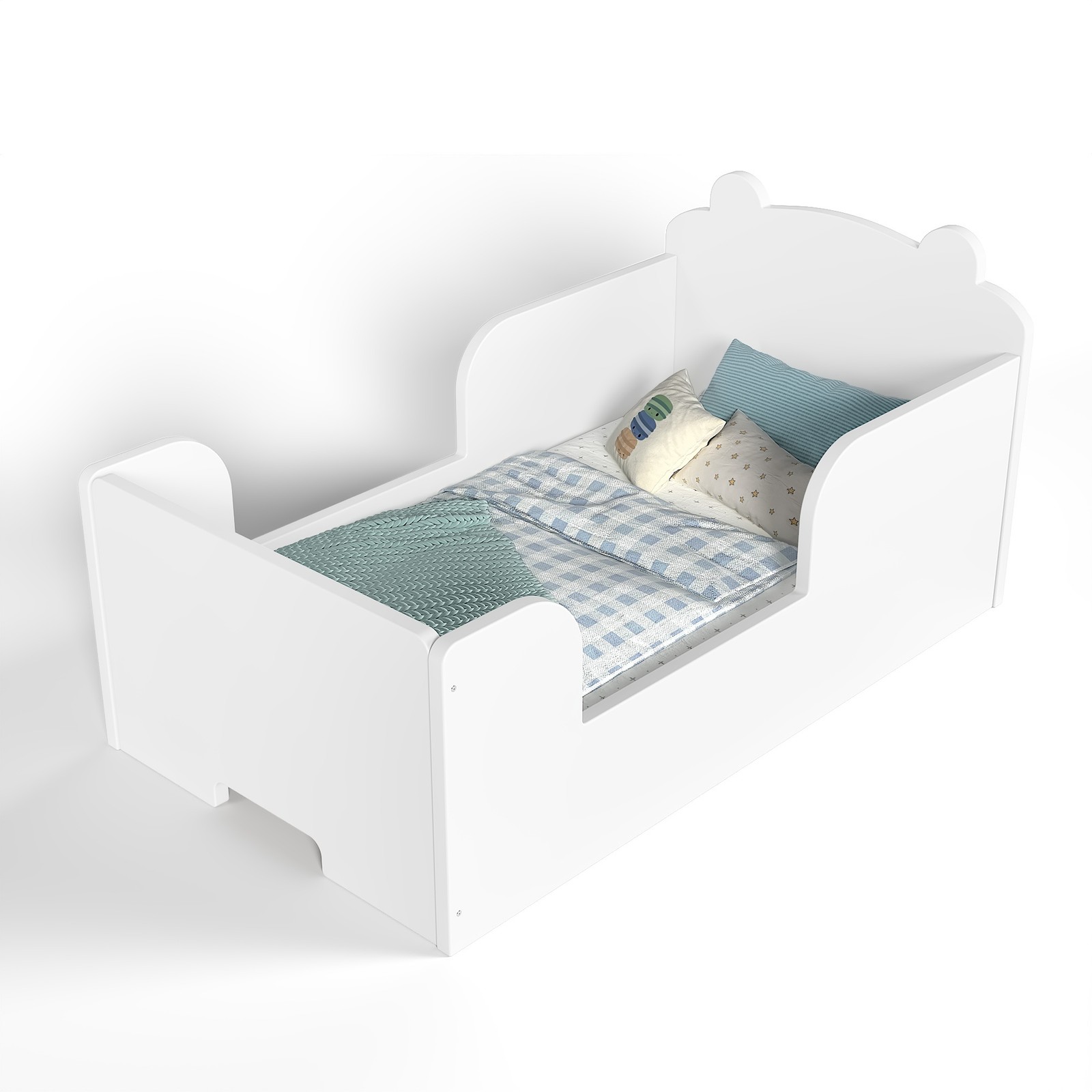 Twin Wood Toddler Floor Bed Frame with Safety Barrier for Boys & Girls Ages 3-6