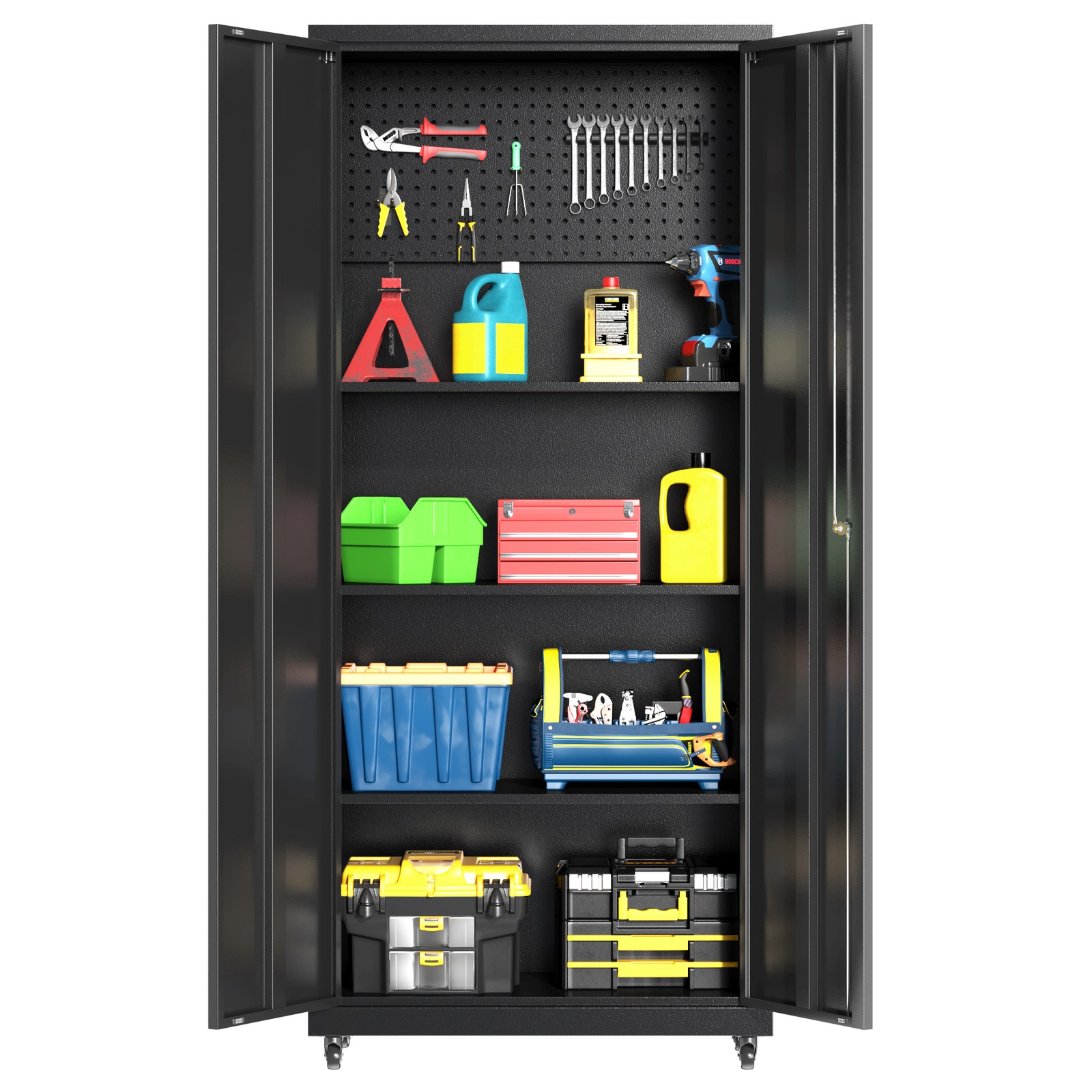 71”H Metal Garage Storage Cabinet w/3 Shelves, Lock Rolling Tool Cabinet Office