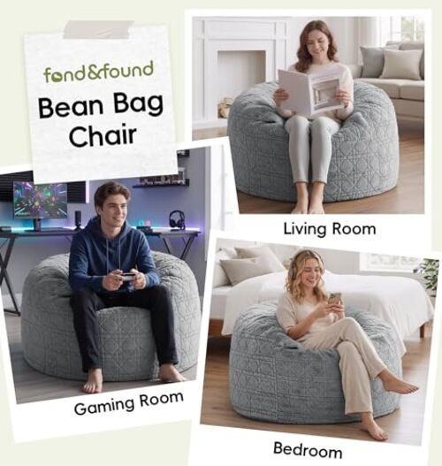 3FT Bean Bag Chair Bean Bags for Adults Large Bean 3FT – 36″ x 36″ x 22″ Grey
