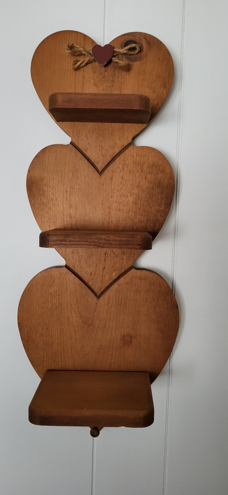 Vintage 1980’s 3 Tier Wooden Heart Wall Shelf Country Cottagecore Decor
