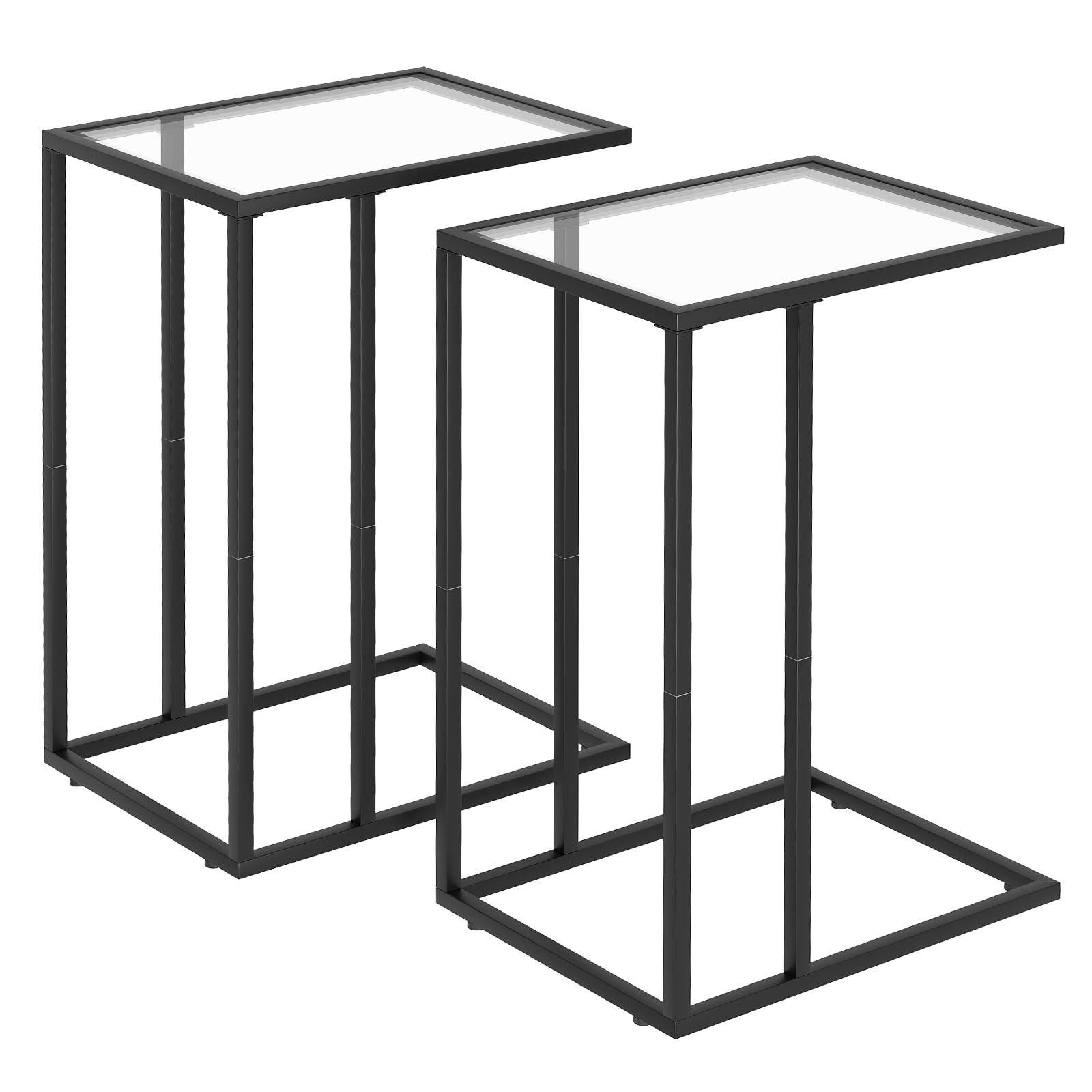 C Shaped End Table Set of 2, Sofa Couch Side Table, Tempered Glass Snack TV T…