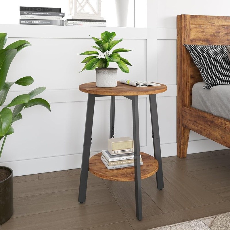 Round Side Table Small Space Multifunctional End Table Living Room Storage New
