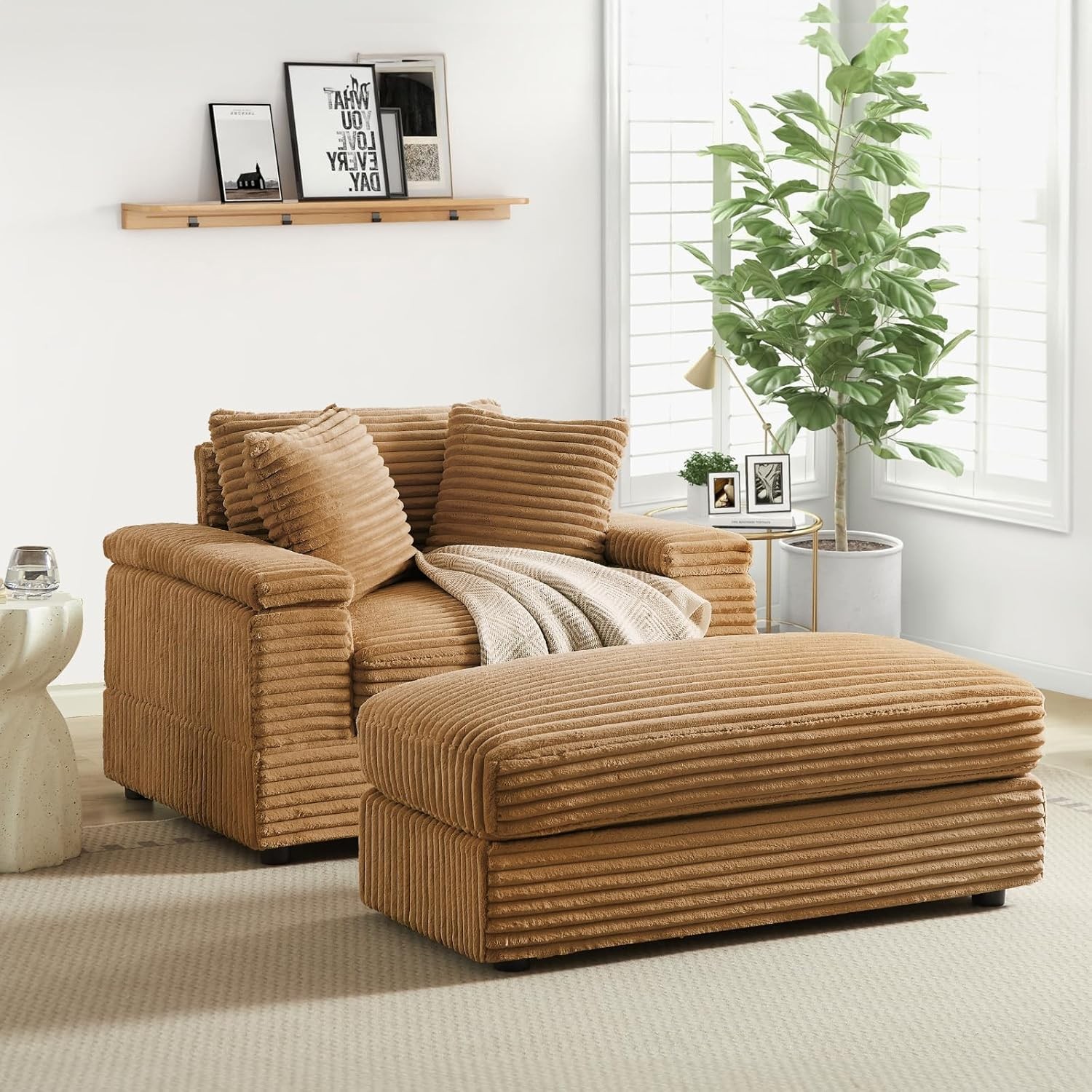 43.3” Single Sofa Chair with Moveable Ottoman Corduroy Sectional Cloud Couch