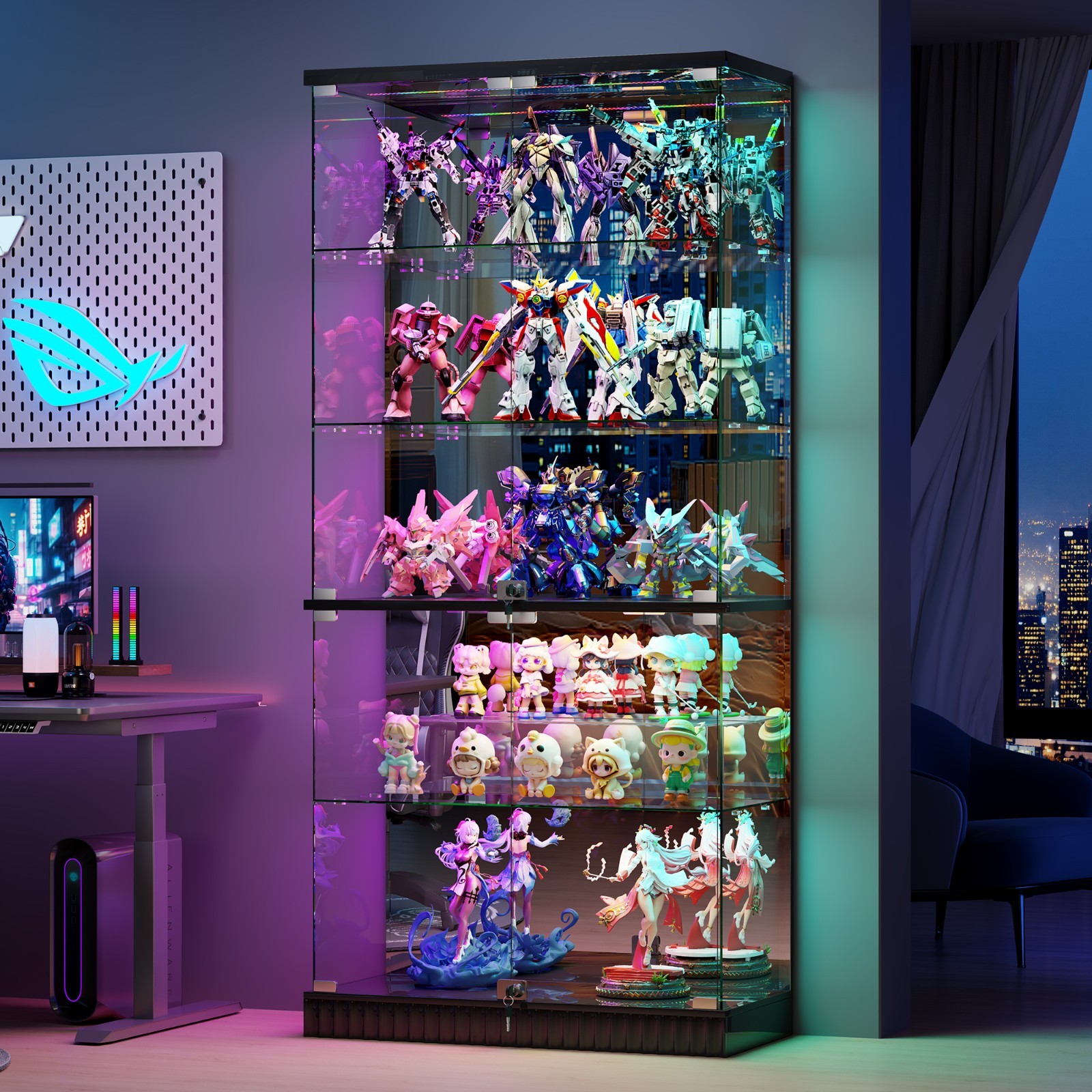 Gurexl Glass Display Cabinet – Curio Cabinets with RGB Lights for Collectibles