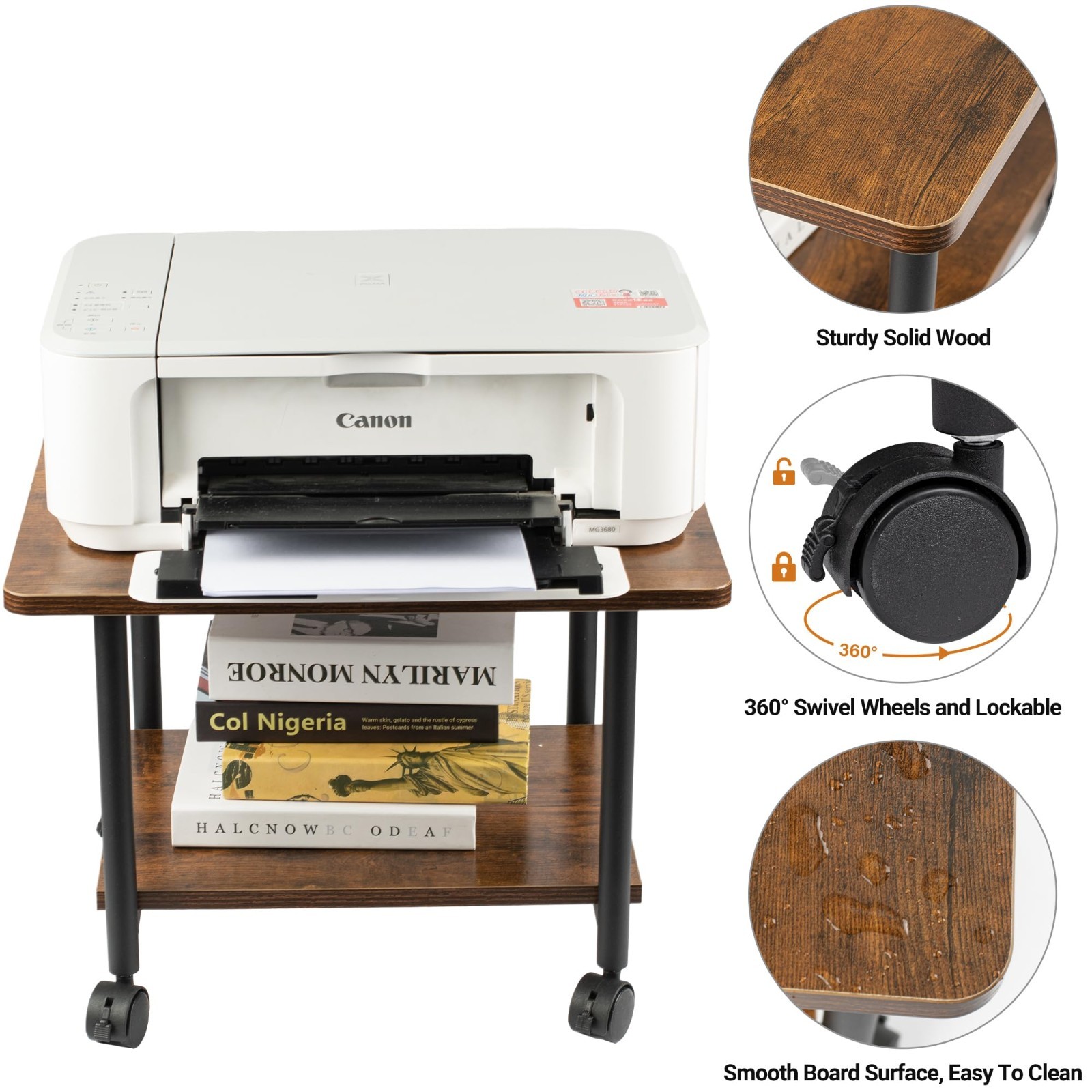 2-Tier Mobile Printer Stand with Wheels – Heavy Duty Rolling Cart & Storage Shel