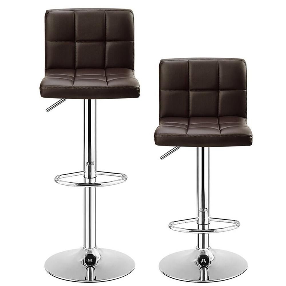 Pemberly Row 34.5″ PU Leather and Steel Swivel Bar Stools in Brown (Set of 2)