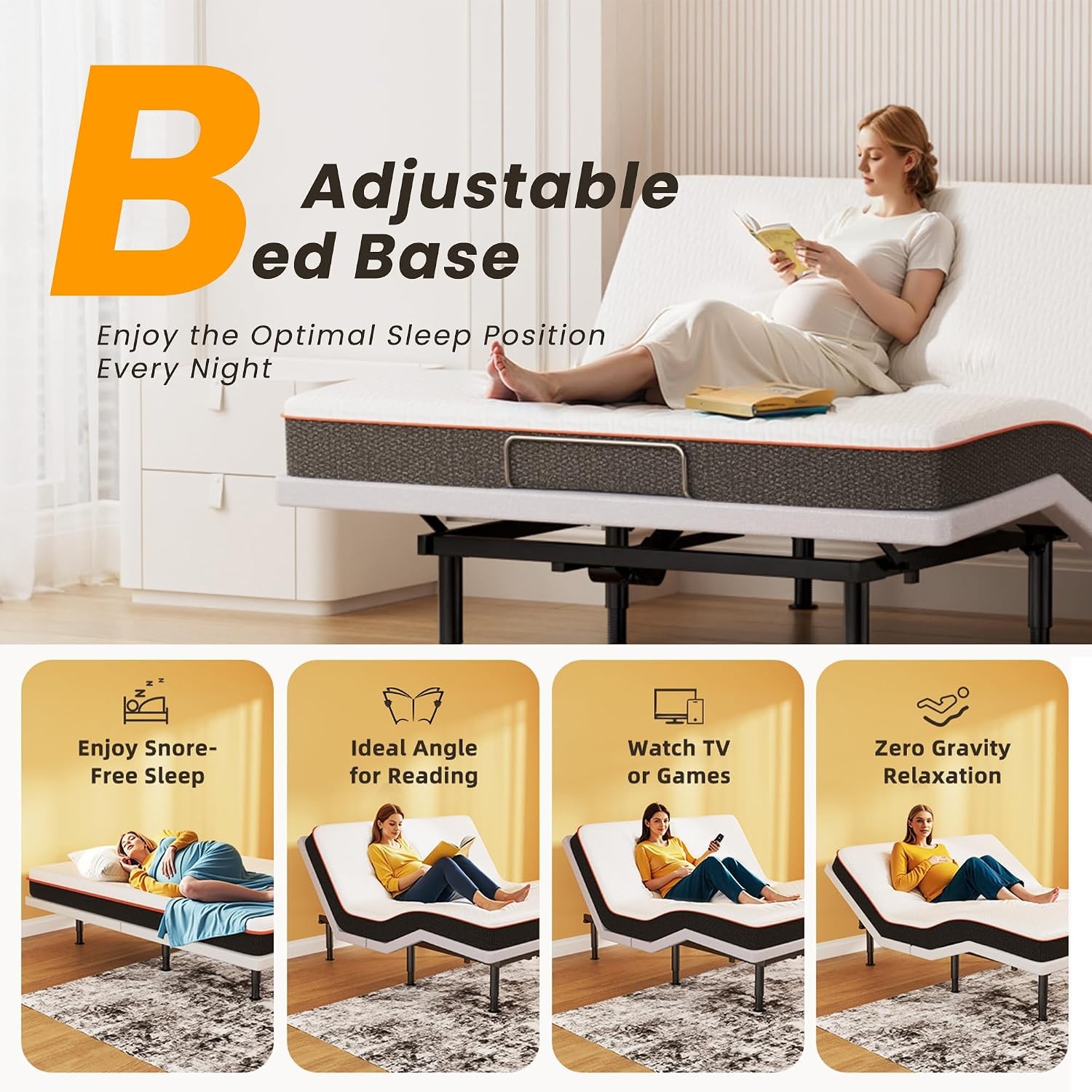 Adjustable Bed Frame with Massage, Wireless Remote & USB Ports, Zero Gravity