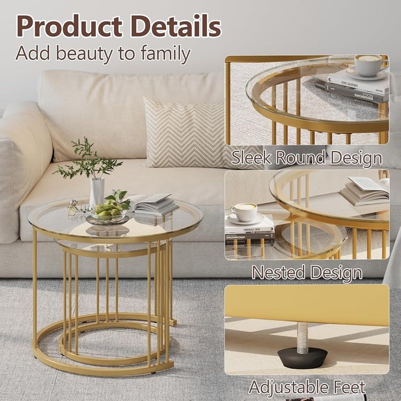 Nesting Coffee Table Round Modern Design Space Saving Sturdy End Tables