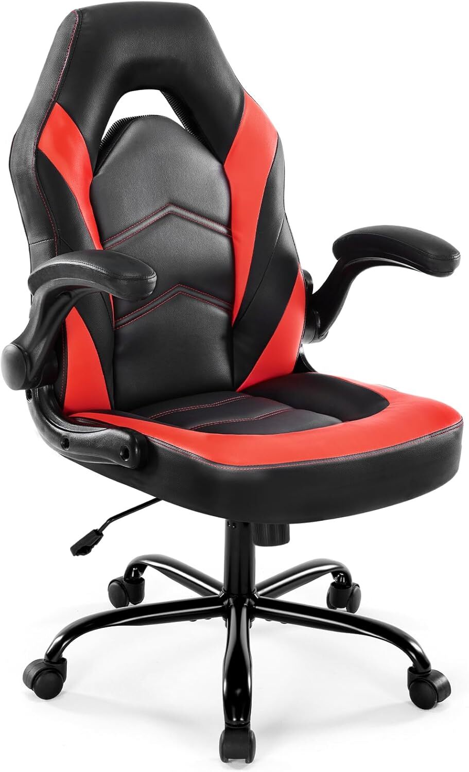 Ergonomic Gaming Chair – Mid Back PU Leather Home Office Desk Chairs, Flip Up