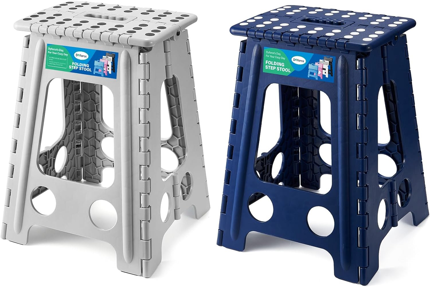 Heavy-Duty 17.5″ Folding Step Stool – 400lbs Capacity, Grey & Blue