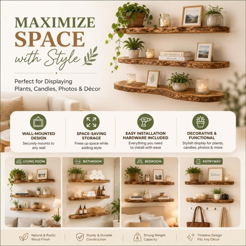 Teak Wood Wall Shelf Handmade Wooden Display Shelf for Home Decor Floating Shelf