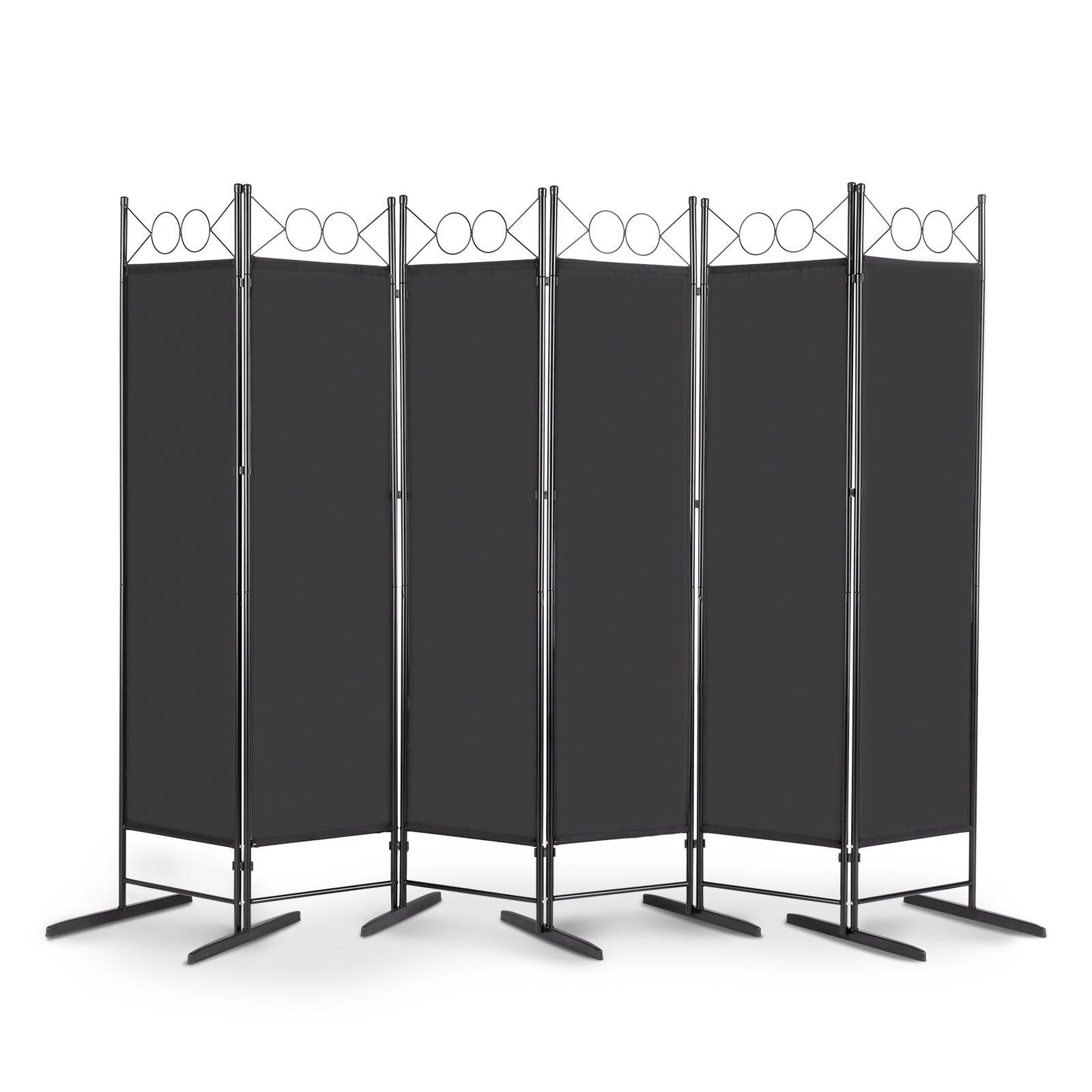 6 FT 6-Panel Folding Room Divider Freestanding Privacy Screen Steel Frame Black
