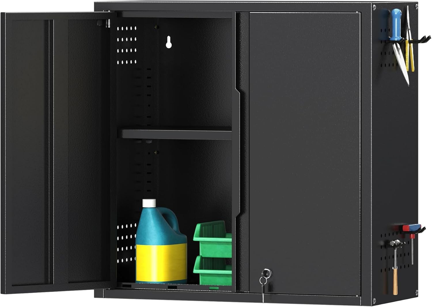 Metal Garage Wall Tool Cabinet w/Lock, Workshop Wall Mounted Storage Cabinet Box