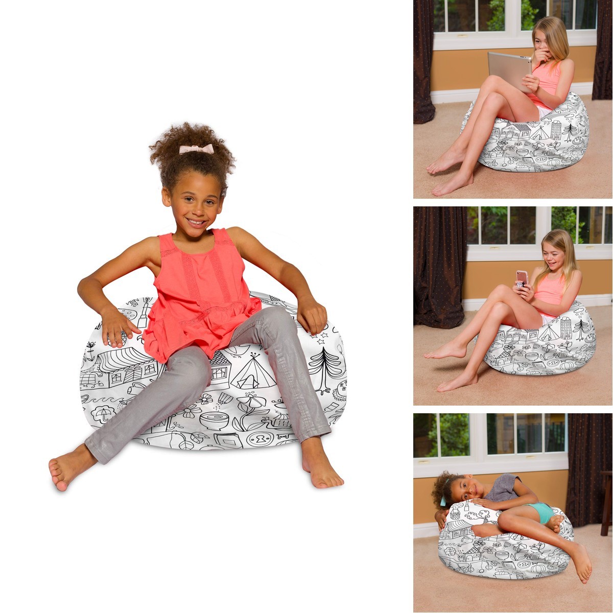 Posh Creations Bean Bag Chair 27in Medium Canvas Coloring Fabric