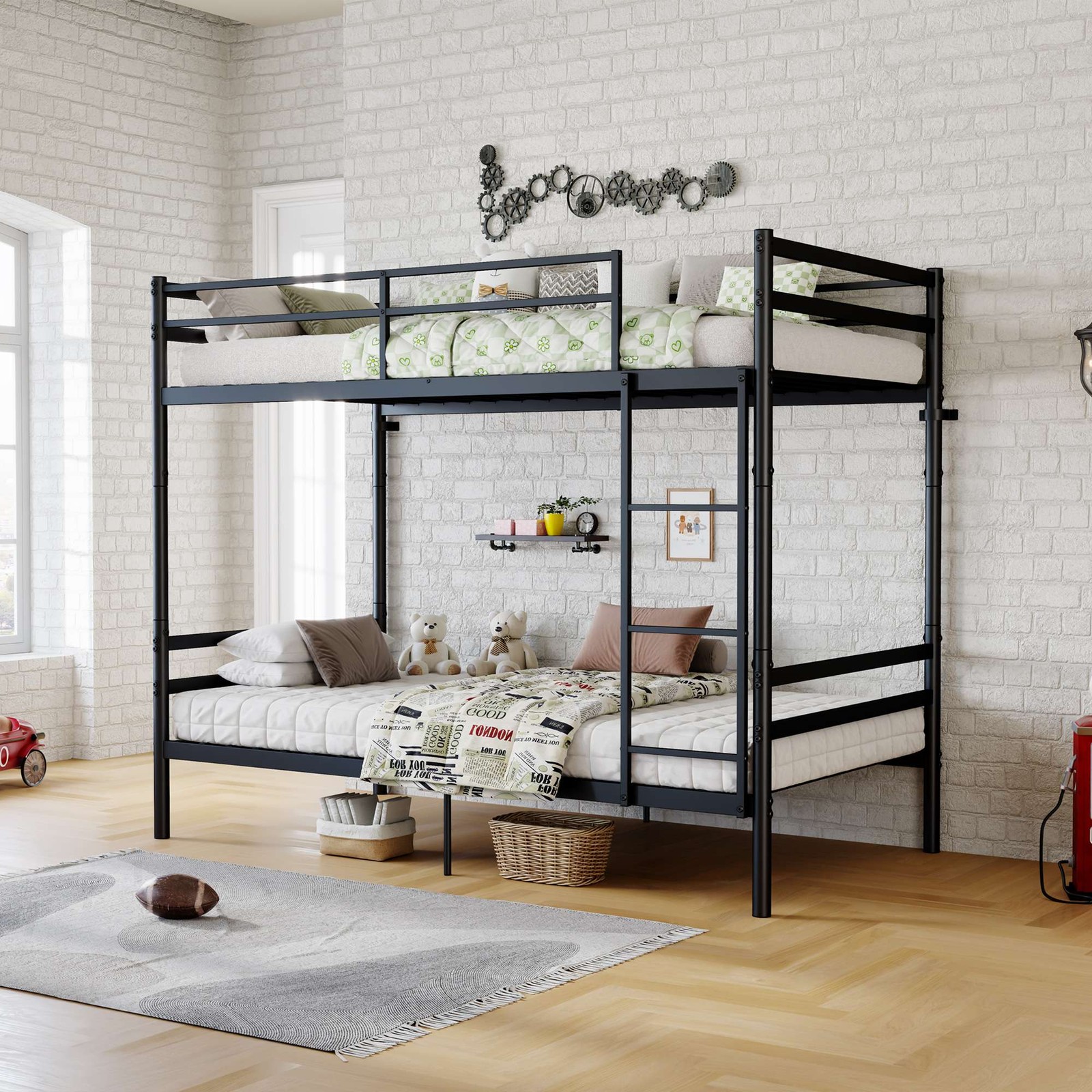Metal Bunk Bed Twin Over Twin – Heavy Duty Industrial Bed w/ Safety Guard Rails
