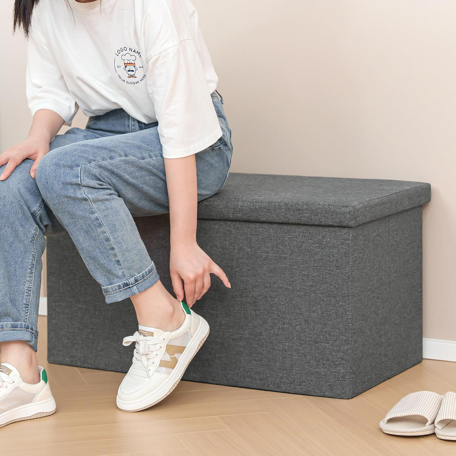 Versatile Folding Storage Ottoman Bench, 30″ Grey Cube, 550 lb Capacity