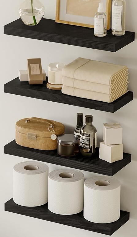 4 PACK Floating Shelves, Black Wall Shelves, Display Shelves Wall 16×5.75×1.25