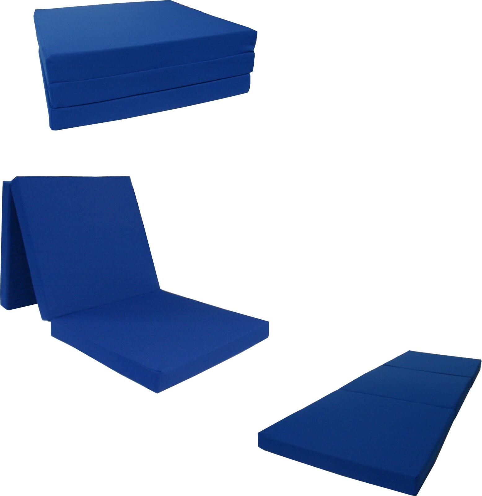 Royal Blue Portable Tri Folding Foam Beds, Shikibuton, Foam Density 1.8, 3x27x75